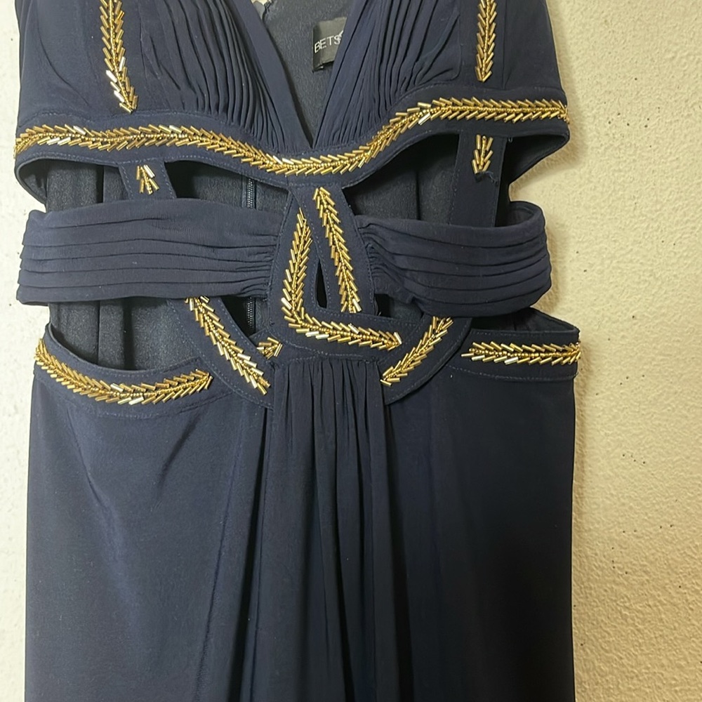 Betsy & Adam Dark Blue Cut Put Beaded Embellished Gown Size 10 - Picture 5 of 7